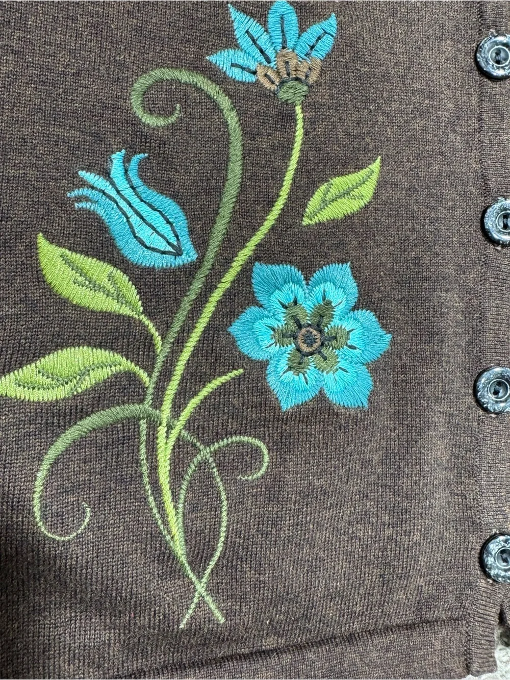 Y2K Timberlea Womens Brown Floral Embroidered Cardigan XL Boho Cottagecore - Picture 7 of 10